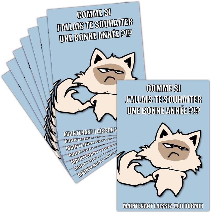 Carte De Voeux 21 Humour Chat Grognon 8 Cartes Postales 3 Formats Dispos Carte Je Ne Souhaite Pas La Bonne Annee 21 Amazon Fr Fournitures De Bureau