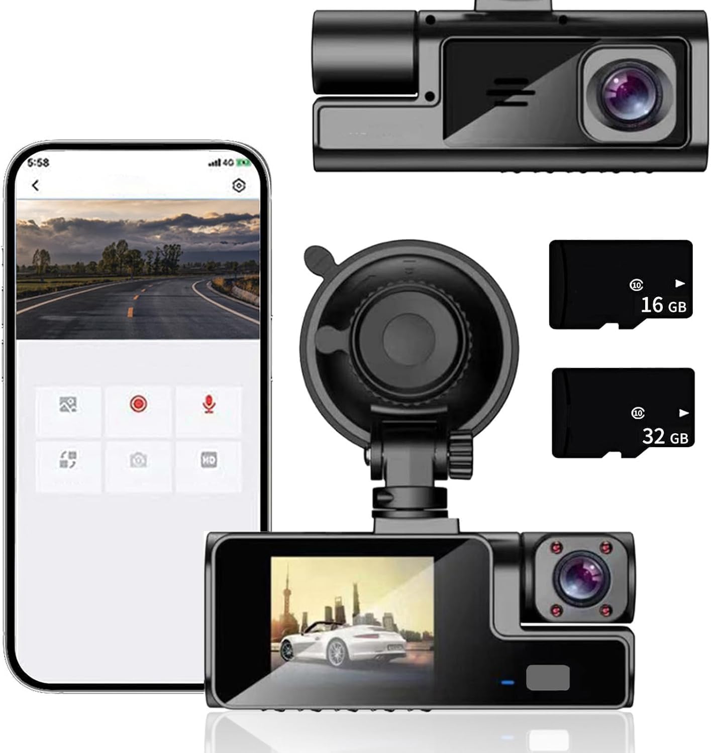 1080P Dash Cam, Car Camera, 2 Inch Screen, Night Vision Enhancement, Parking Mode, Includes 8GB Card