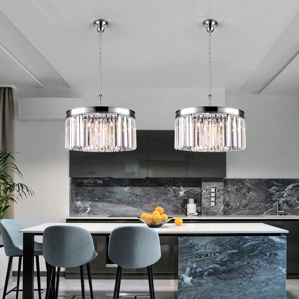 New Product Maxax Modern Contemporary Crystal Chandeliers, 5 Lights Adjustable Hanging Pendant 2-Tier, Chandeliers Ceiling Light Fixture, E12 Base, for Dining Room, Living Room, Bedroom, Girls Room, Chrome