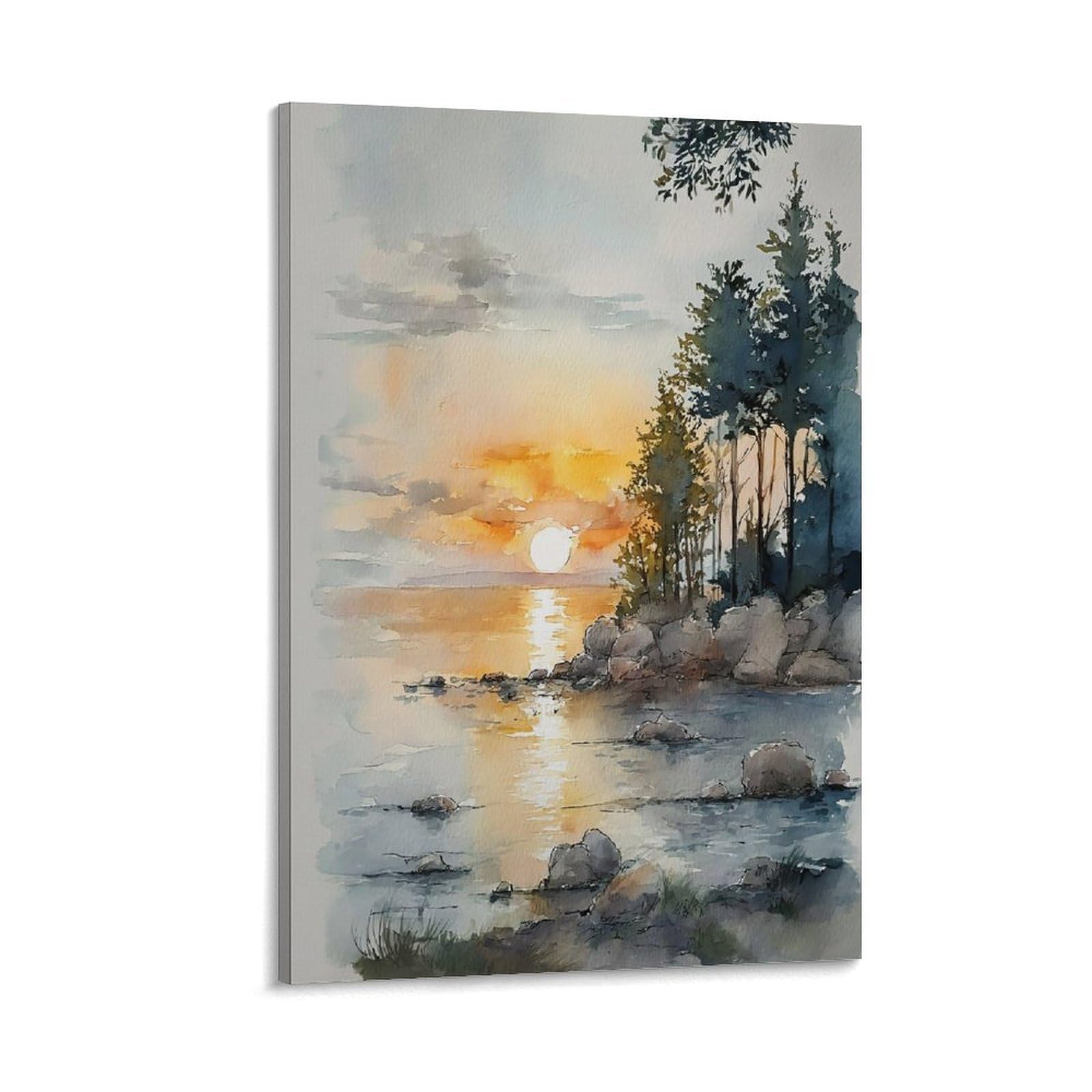 XWYMXZ Lake Erie Sunset Watercolor Painting Poster 24x36inch(60x90cm) Vintage Watercolor Canvas Art