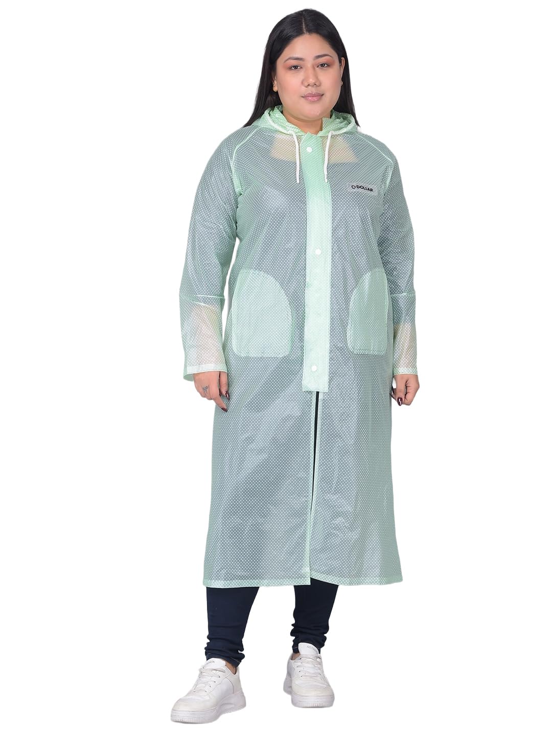 dollar Unisex Transparent PVC Waterproof Long Raincoat | Zipper & Button Closure | Adjustable Hood & Pocket | Lightweight Reusable Rainwear for Men & Women-picture-20