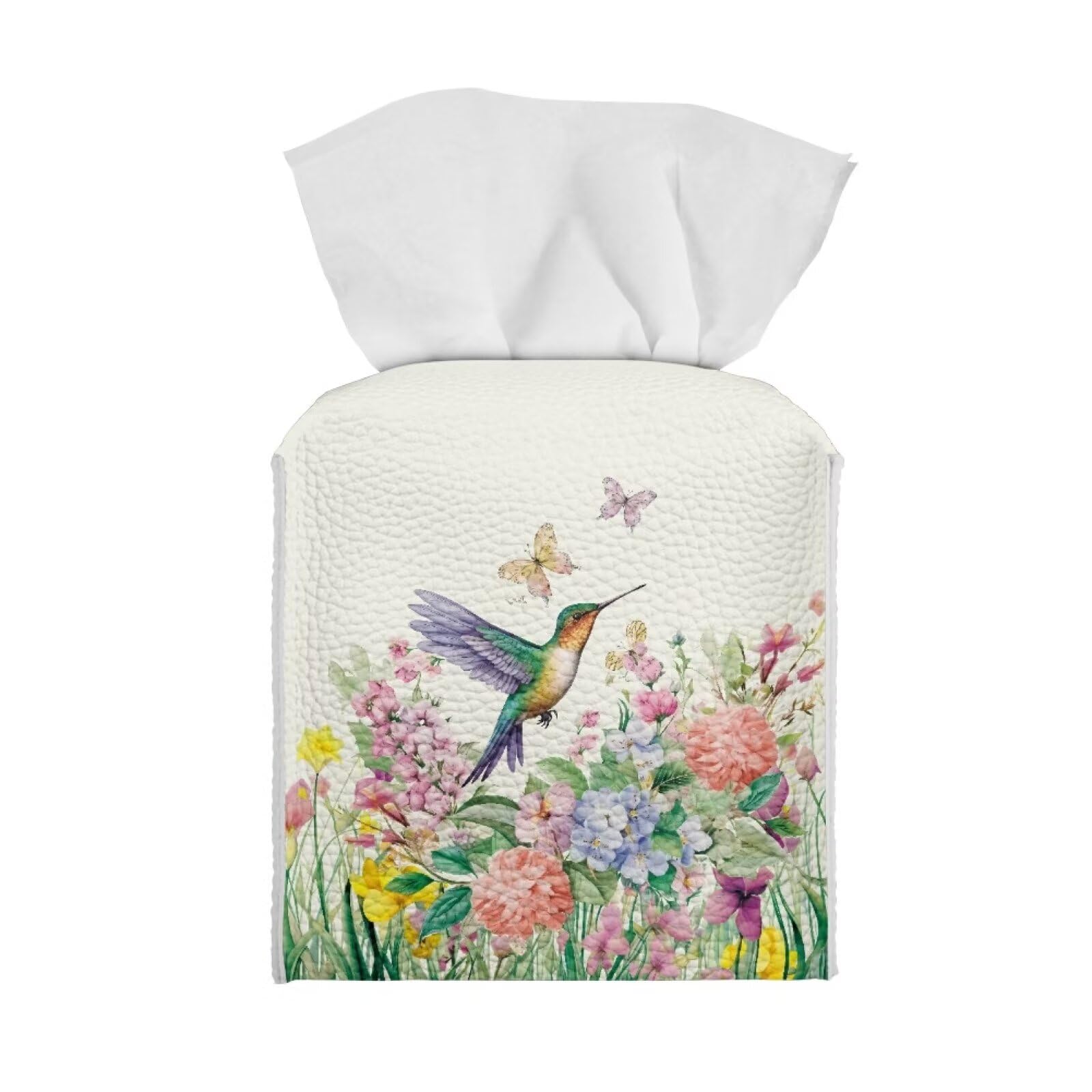 ZUXONGSY Hummingbird Tissue Box Cover Floral Leather Tissue Box Cover White Tissue Box Covers Cube for Countertop Tissue Boxes Bathroom Car