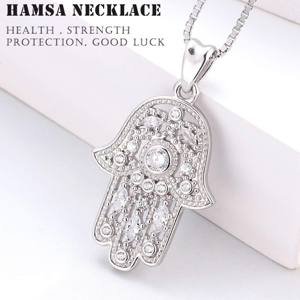 Aniu Mano de Fátima Joyería Plata de Ley 925, Colgante de Mano de Fátima/Pendientes Mano de Fatima/Pulsera Hamsa con Piedra Preciosa para Mujeres y Niñas, con Caja Delicada