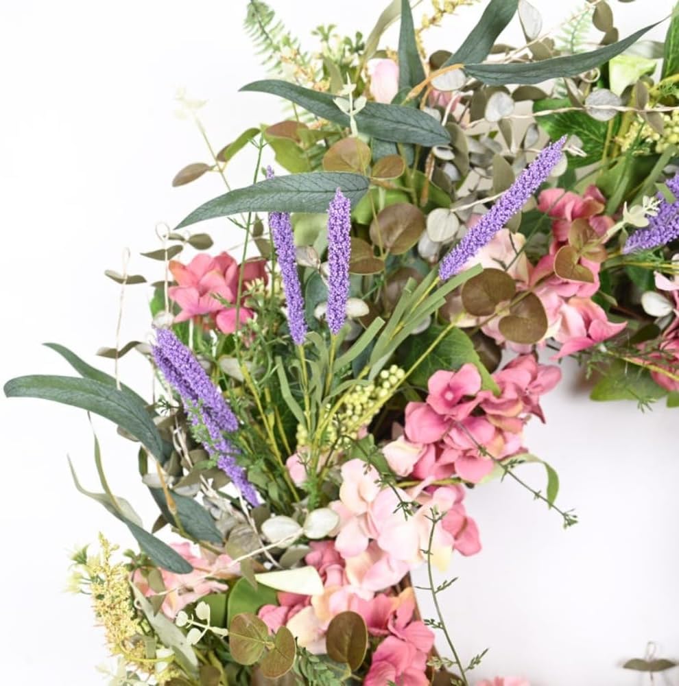 26 Inch Spring Wreath, Every Day Front Door Hydrangea Lavender Grape Vine Welcome Wreath, Wreath for Wall Garden Indoor Outdoor Weddings