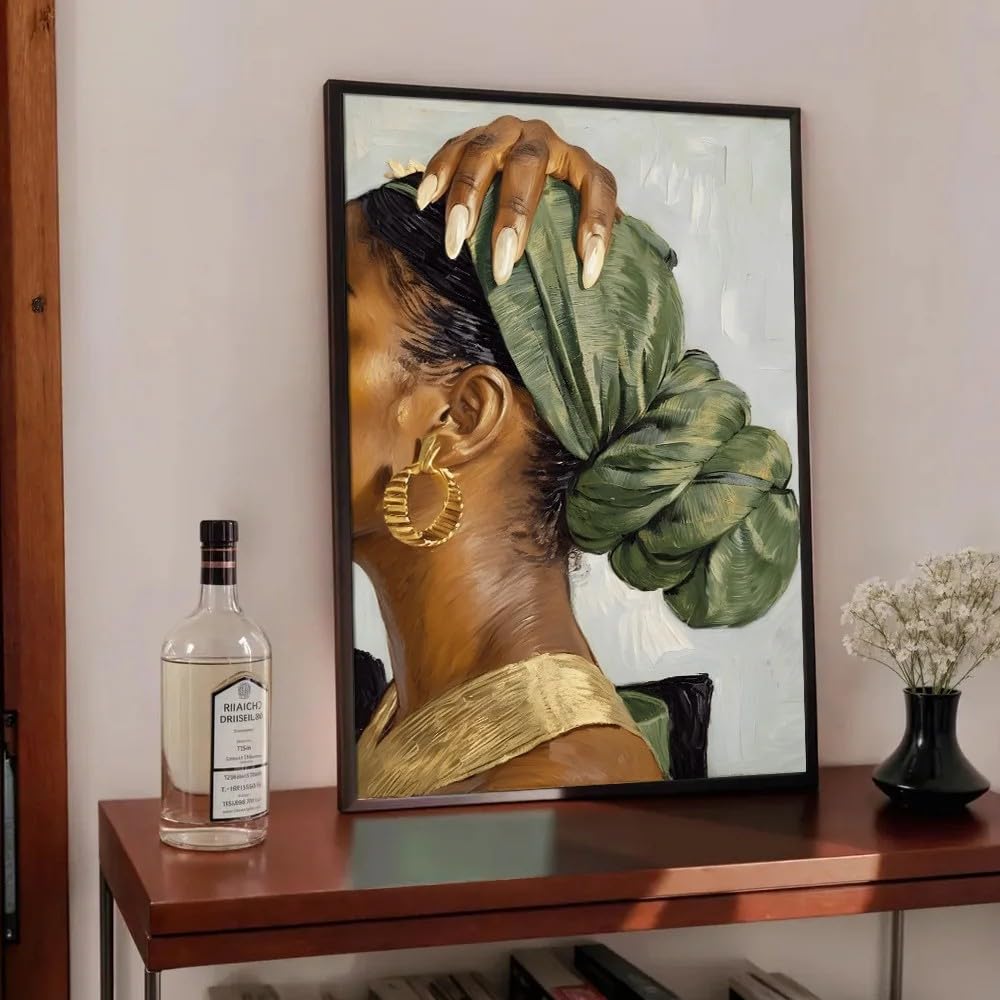 LZJAGXX Abstrakcyjny czarny dziewczyna plakat ścienny boho czarna afrykańska kobieta minimalistyczny obraz do domu sypialnia moda obraz (30 x 50 cm/wewnętrzna rama)