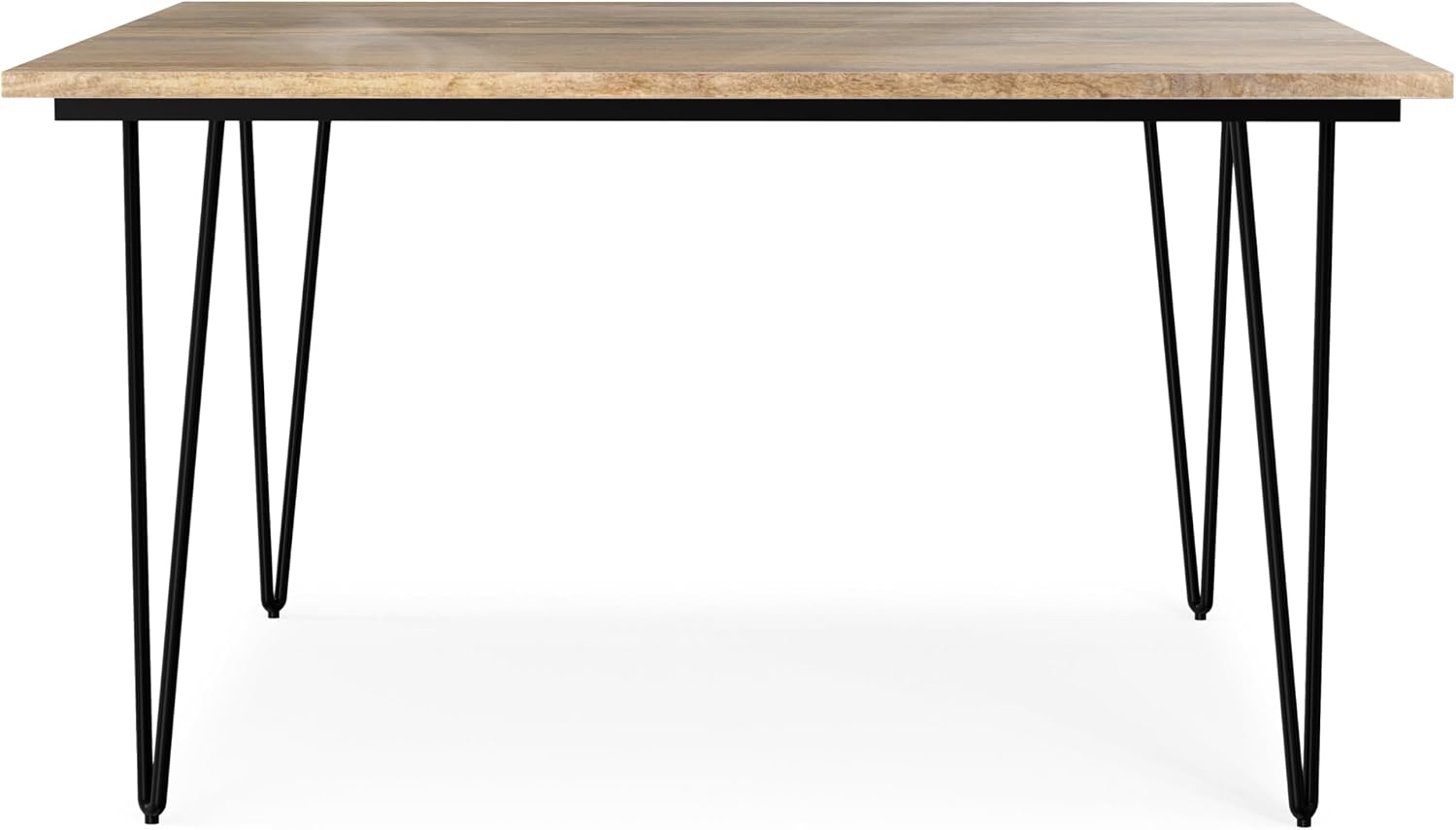 SIMPLIHOME Hunter Dining Table - 54 inch Wide Solid Mango Wood Square Table in Natural, Modern Industrial Style for Dining Room or Kitchen with Black Powder-Coated Iron Base and Hairpin Legs, Seats 8