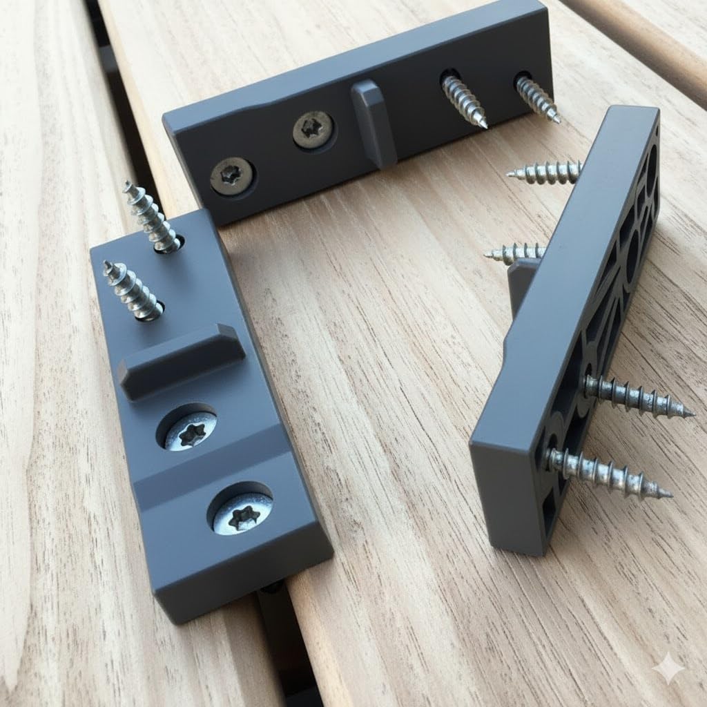 200 Stk. Abstandshalter für Terrassendielen verdeckte Befestigung Inkl. Edelstahl Schrauben + 1 Bit, Fugenbreite 2 mm / 4 mm oder 7 mm, Terrassenclips (HOLZ Unterkonstruktion, 4 mm Fugenbreite)