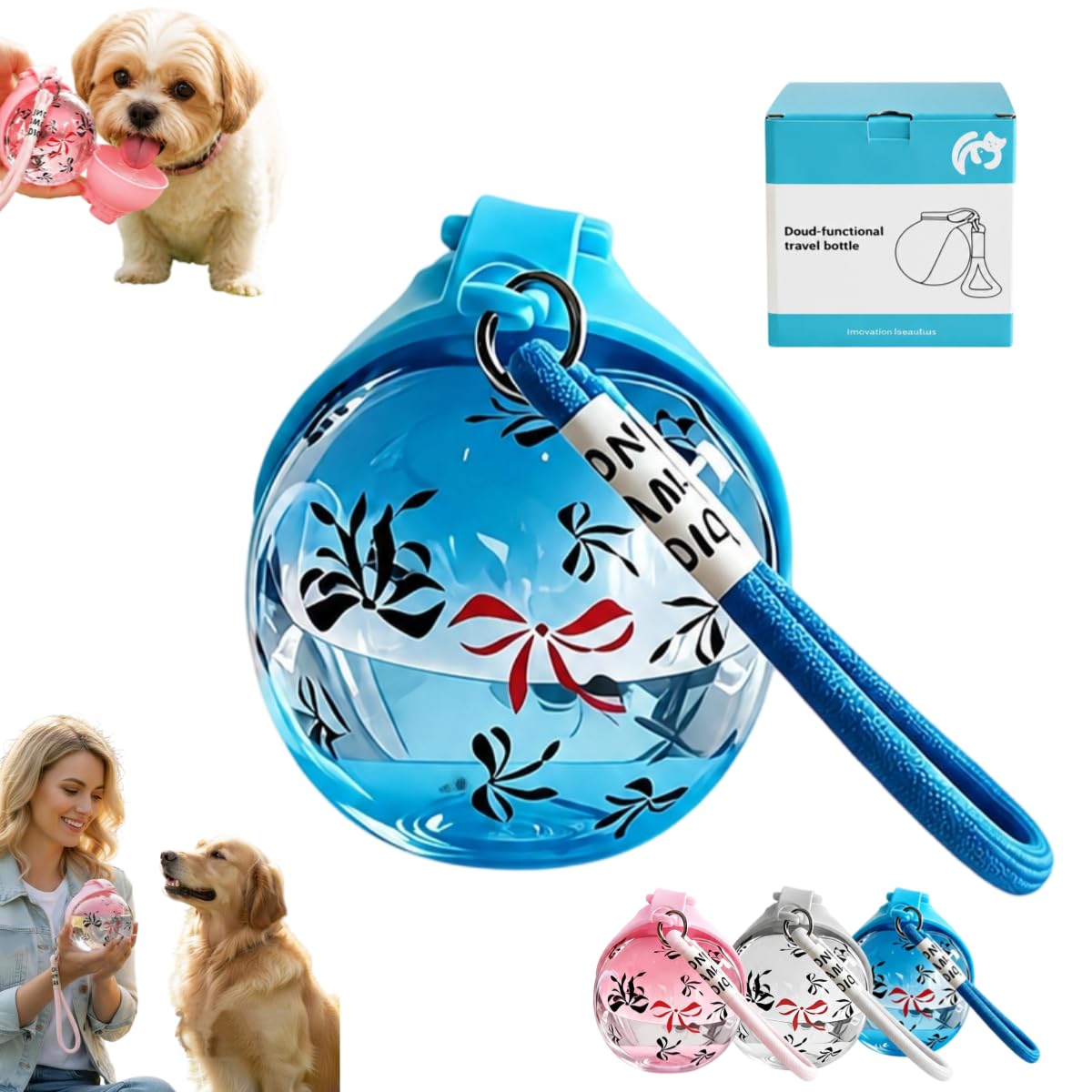 Foldable Pet Water Bottle for Travel, 2 in 1 Dog Water Bottle for Walking, Portable Dog Drinking Bottles & Silicone Bowl, Dogs WaterDispenser for Outdoor, Hiking, Camping (Blue)