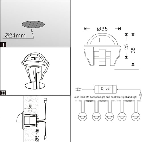 Miniatura 6 de FVTLED 50pcs bajo voltaje LED cubierta luz kit 1.38 impermeable escalera al aire libre jardín patio patio paisaje decoración luces lámpara blanca