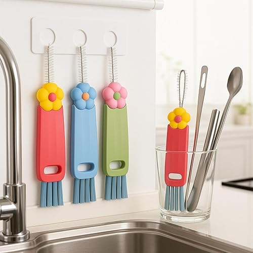 Miniatura 5 de Cepillo de limpieza de tapa de taza 3 en 1, 3 cepillos multifuncionales de limpieza de tapa de taza con raspador, hendidura, cepillo en ángulo, para