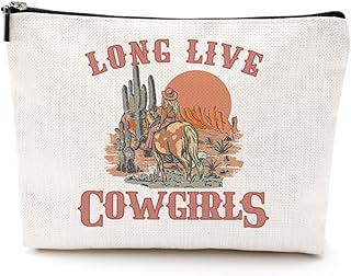 Funny Cowgirls Gift Cosmetic Bag Western Decor Western Gifts for Women Western Country Makeup Bag Pouch Friendship Gifts for Women Friends Teen Girl Her Female Birthday Christmas Long Live Cowgirls
