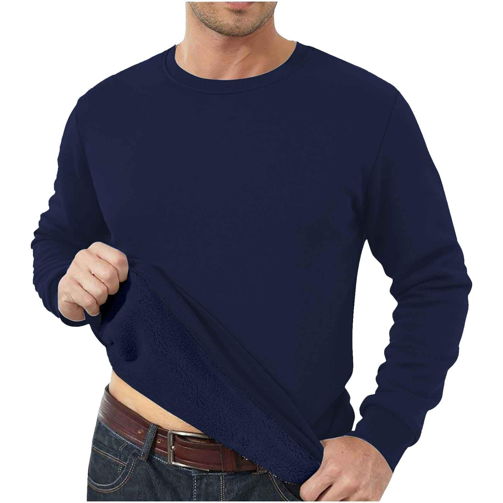 Mens Pullovers Round Neck, Thickened Thermal Underwear Solid Color  Bottoming Shirt Large Size Crew Neck Tops Loose Comfy Clothing Top Winter  Warm