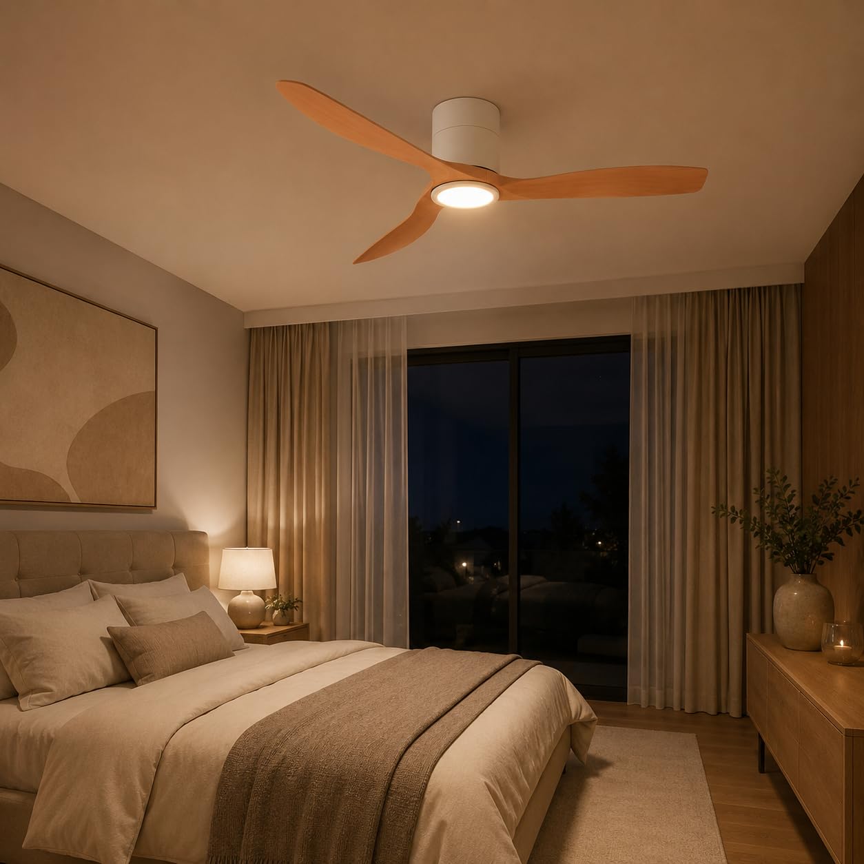 Ventilatore Soffitto con Luce LED - ON MICKEY Ø132cm | Motore Silenzioso DC 35W 3CCT Bianco Rovere