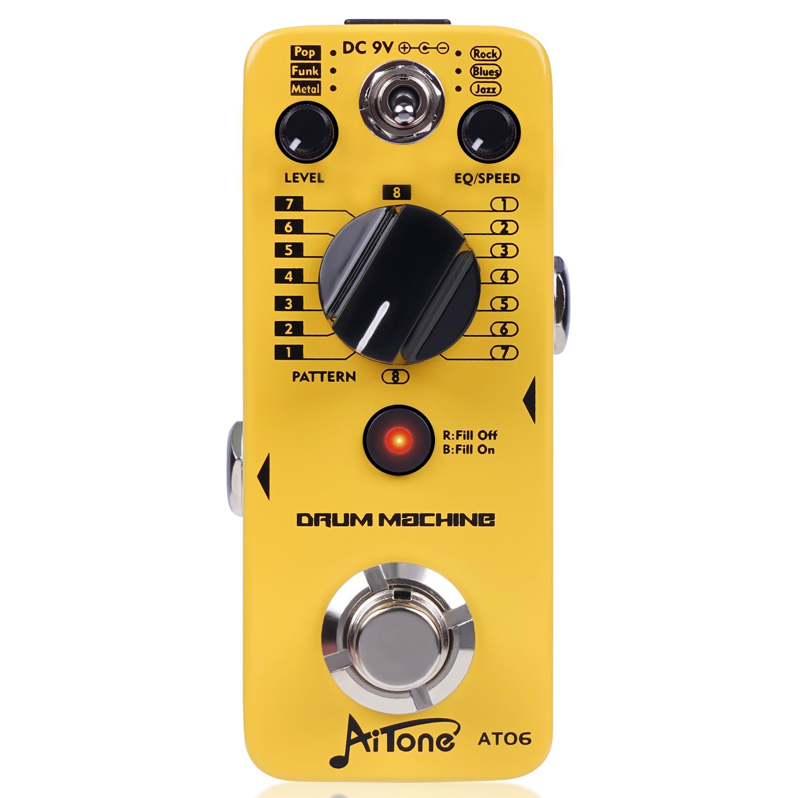 AITONE AT-06 Drum Machine Guitar Pedal with Real-Time Fill Function 48 Drum Grooves 6 Music Styles &amp; Tap Tempo EQ Presets for Electric Guitar