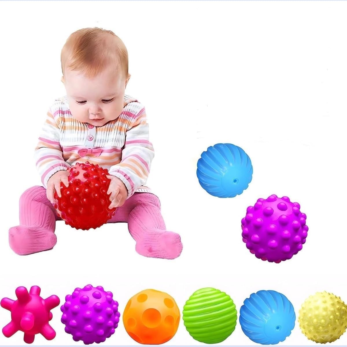 Sensory Ball, for Babies 6 to 12 Months, Baby Balls for Toddlers 1-3 Massage Stress Relief, Textured Multi Sensory Balls Gift Sets, Montessori Sensory Toys 6 Spikey Squeeze Ball for Infant Kids