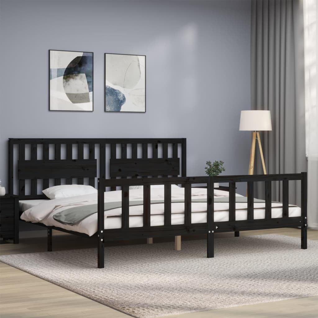 Homgoday Bettgestell mit Kopfteil, Massivholz, Schwarz, 200 x 200 cm, Lattenrost für Erwachsene, Kinder und Jugendliche, einfache Montage, Typ 37 Betten und Lattenroste, Möbel