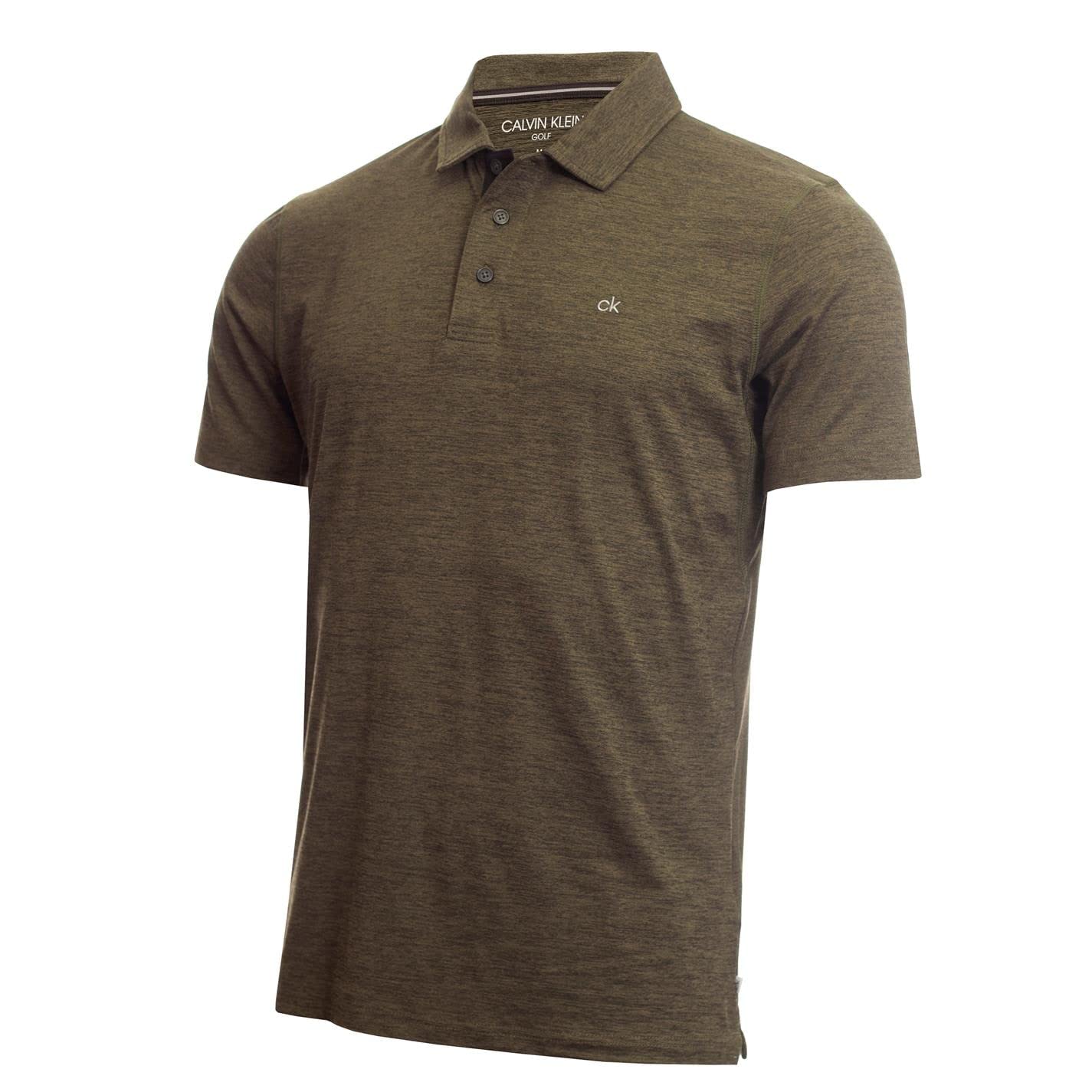 Calvin Klein (M, Olive Green Marl) Mens Newport Moisture Wicking Lightweight Golf Polo Shirt