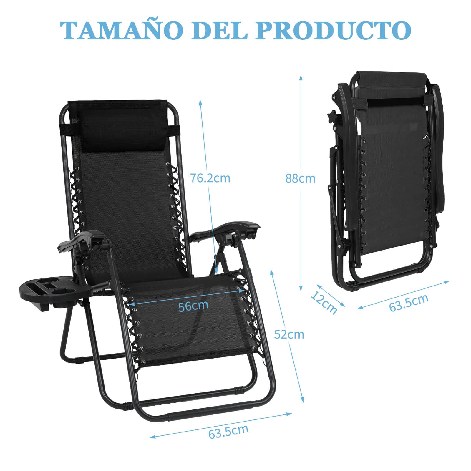 Tumbonas Plegables,Tumbonas Jardin Exterior Silla de Playas con Portavasos y Reposacabezas,Silla de Playa Ajustable para Jardín,Playa,Piscina,Terraza,Carga de 150 KG (Negro 1 Tumbonas)