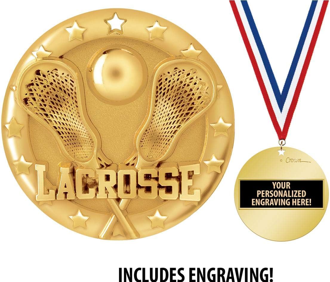 Crown Awards Lacrosse Medal, 2" Shiny Gold Lacrosse Medals for Kids with Free Custom Engraving