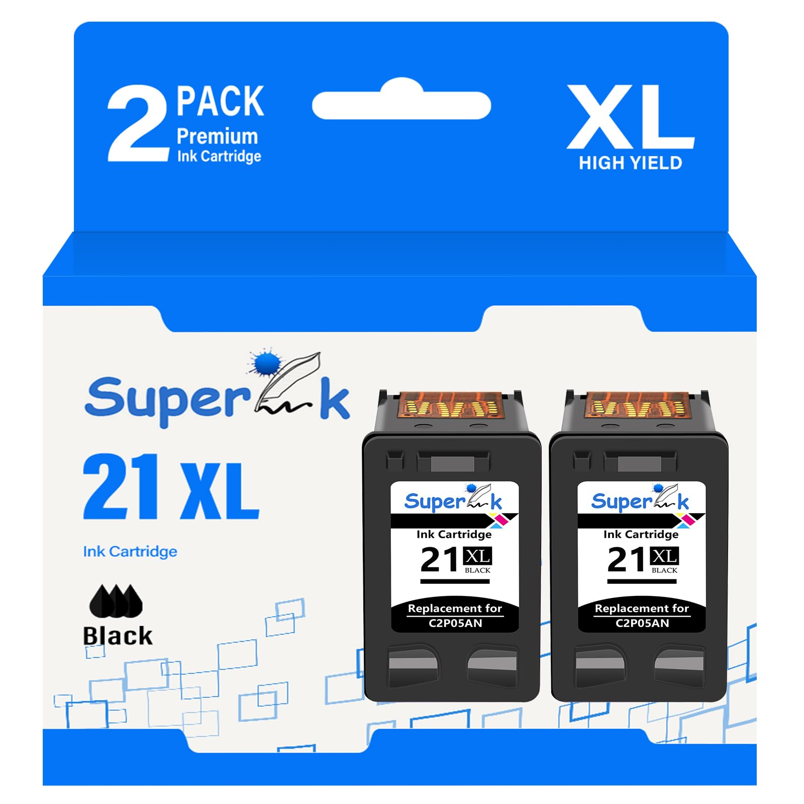 SuperInk 21XL Remanufactured High Yield Ink Cartridge Replacement for HP 21 XL 21 Compatible with DeskJet D1520 D2345 F4140 F4180 F380 D1320 D1330 Officejet 4315 J3600 J3680 Printer(2 Pack Black)