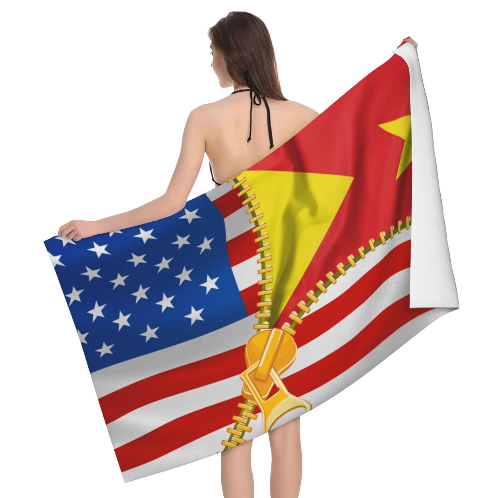HLBSDM Microfiber America Flag and Tigray Flag Beach Towel Quick Dry Soft Sand Free Beach Towels for Pool Swim Beach Lightweight Thin Towels