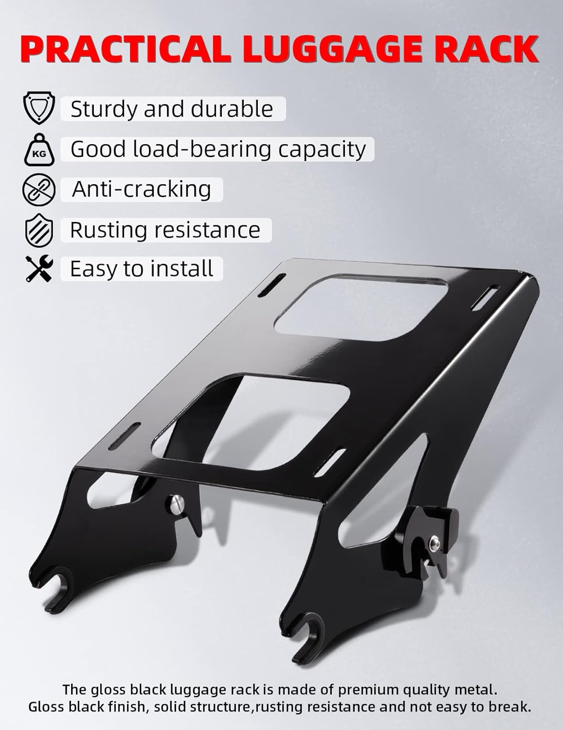 Amazicha Detachable Two 2 Up Tour Pack Pak Luggage Rack Mounting Rack Black Compatible for Harley Davidson Touring Street Glide/Electra Glide/Road Glide/Road King 2014-2024
