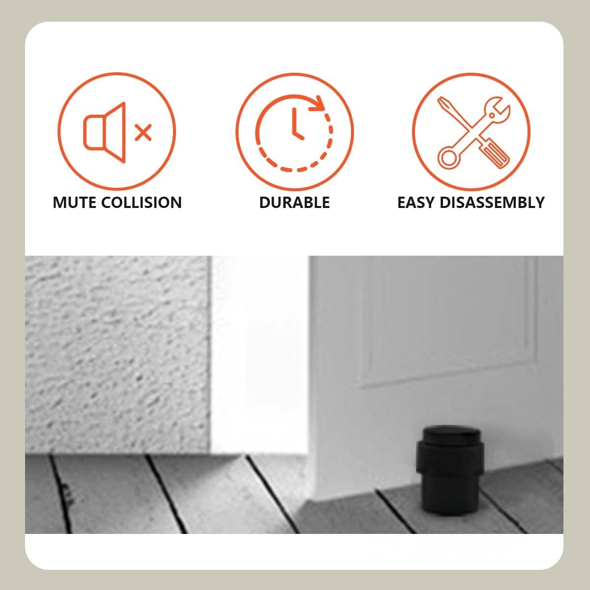 SANATO 25Pcs Black Door Stopper Floor Mounted with Black Rubber, Cylindrical 304 Stainless Steel Made