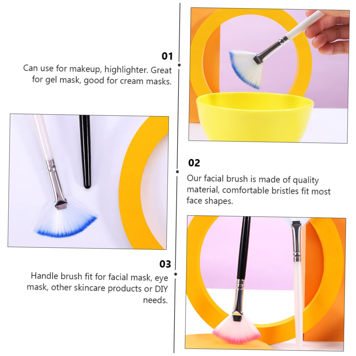 Healeved 24pièces Pinceaux Applicateurs De Masque Visage Fan-shaped Avec Outils De Et Réutilisables