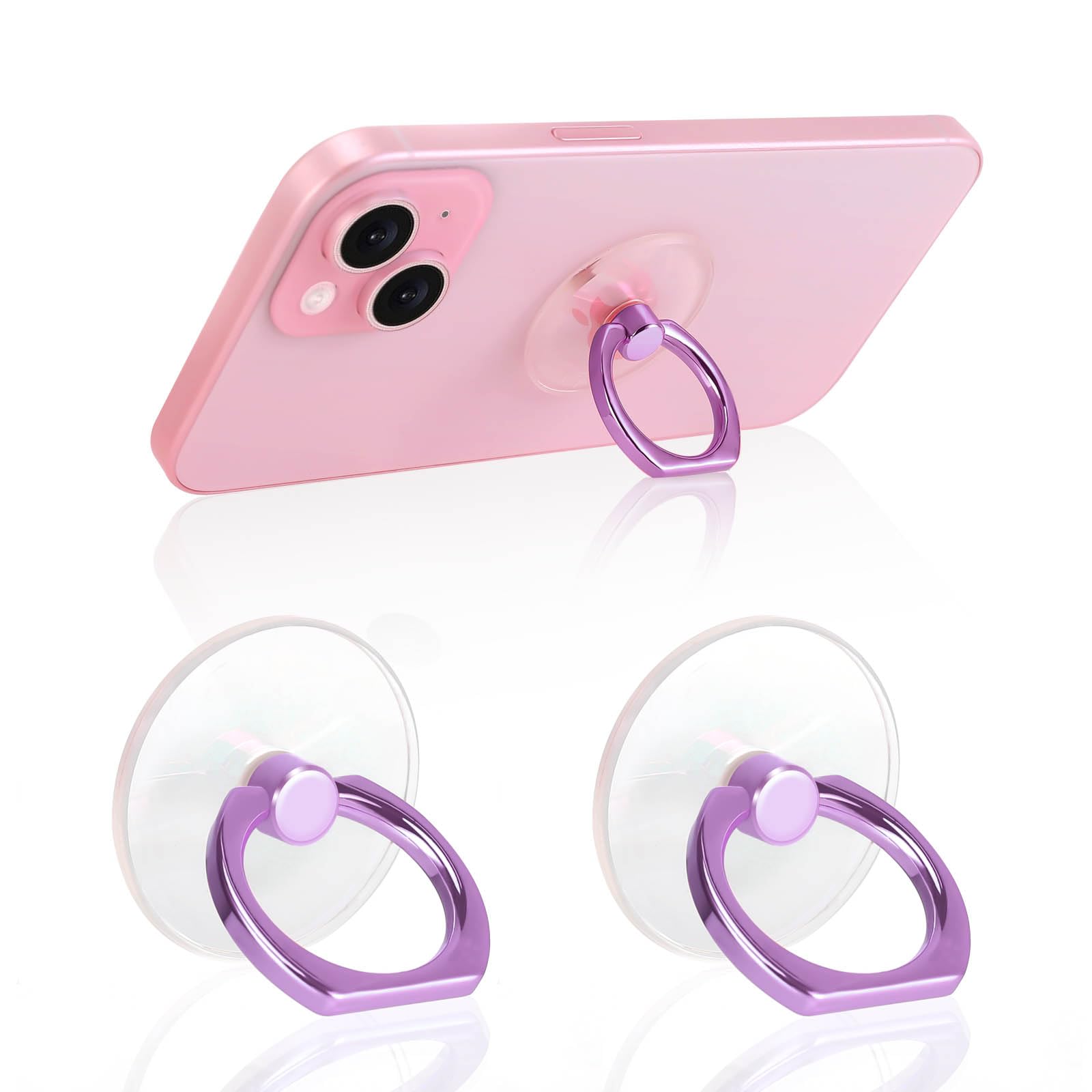 Jsoerpay Clear Phone Ring Holder 2 Pack, Transparent Cell Phone Ring Grip 360°Rotation Finger Ring Stand, Phone Kickstand Compatible with Most of Phones, Tablet and Case, Lavender-image-0