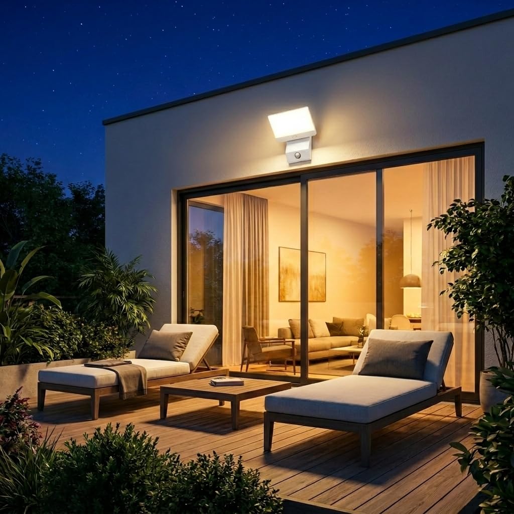 Außenwandleuchte, LED mit Bewegungsmelder, superhelle Lampe mit einstellbarem Abstrahlwinkel, Schutzart IP54, modernes Design, 1620 lm, 18 W, warmes Licht, (Farbe Weiß)