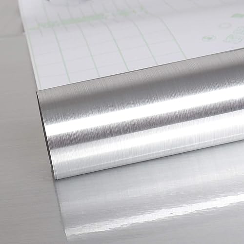 VEELIKE 15.74"x118.11" Silver Stainless Steel Contact Paper Rust Resistance Waterproof