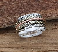 Vista 3 de 925 Silver Ring, Handmade Ring Women, Fidget Spinner Ring, Boho Silver Ring, Unique Spinner Ring, Meditation Silver Ring, Spinner Band Ring, Chunky