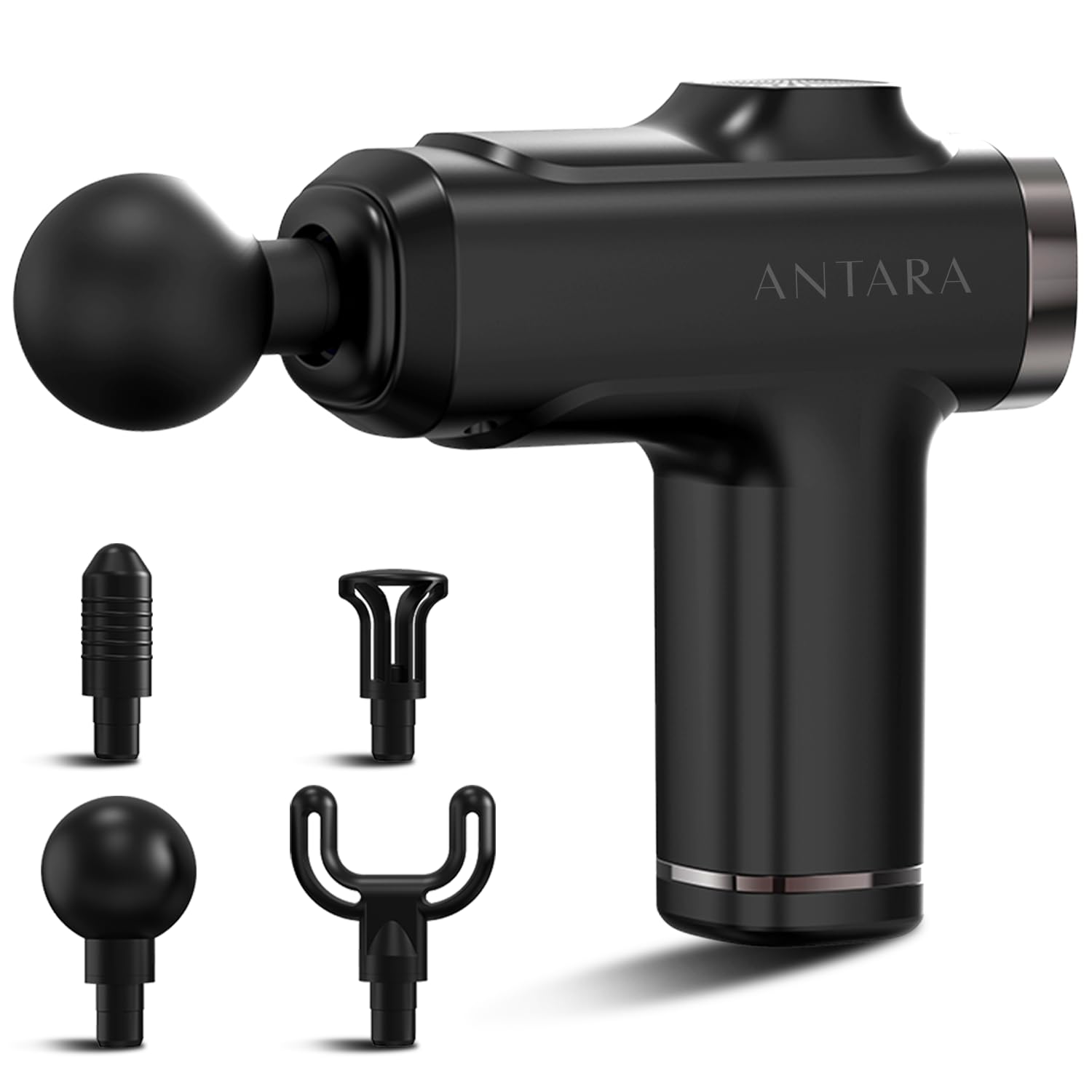 Antara AGEasy Relief Compact Massage Gun | 8 Speed Levels, 4 Massage Heads | USB Type-C Rechargeable Handheld Massager | Full Body Pain Relief Muscle Massage Machine for Men & Women (Black)