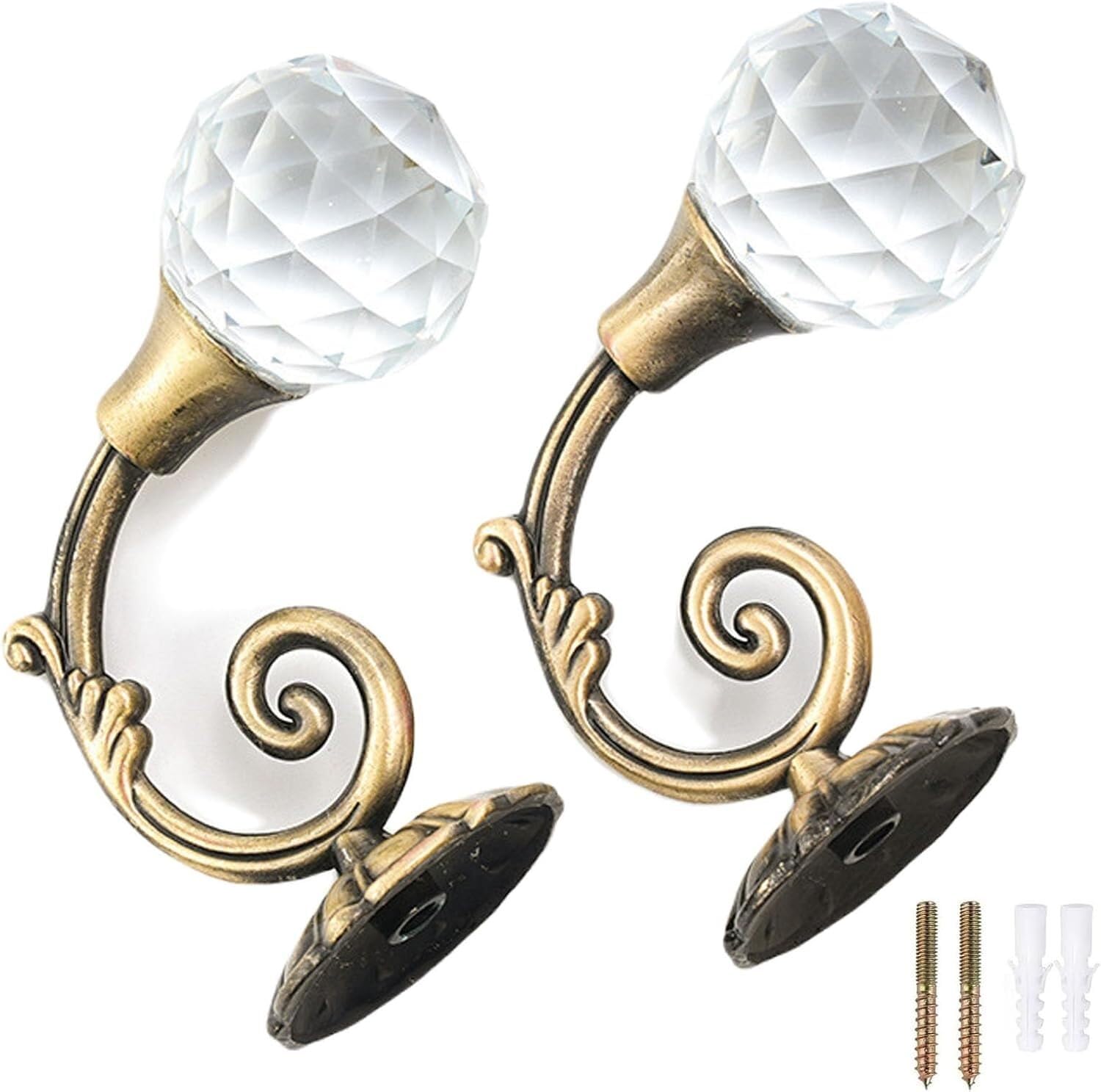 PAQWTYB Hooks, 2 Pack Curtain Hooks Crystal Metal Coat