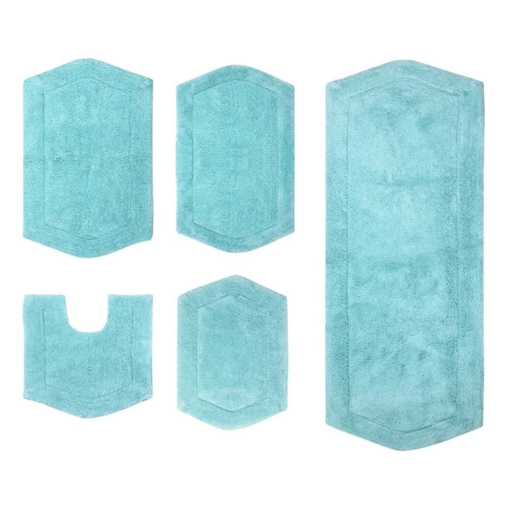 Luxurious 100 Absorbent Cotton Bath Rugs for Bathroom Set of 5 Pretty Durable Design Rectangle Shape Extra Thick