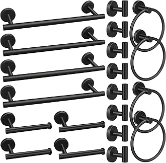 20pcs Bathroom Hardware Set, Matte Black Bathroom Hardware Set, Including 16" Hand Towel Bars, Toilet Paper Holders, Towel Rings, Robe Towel Hooks