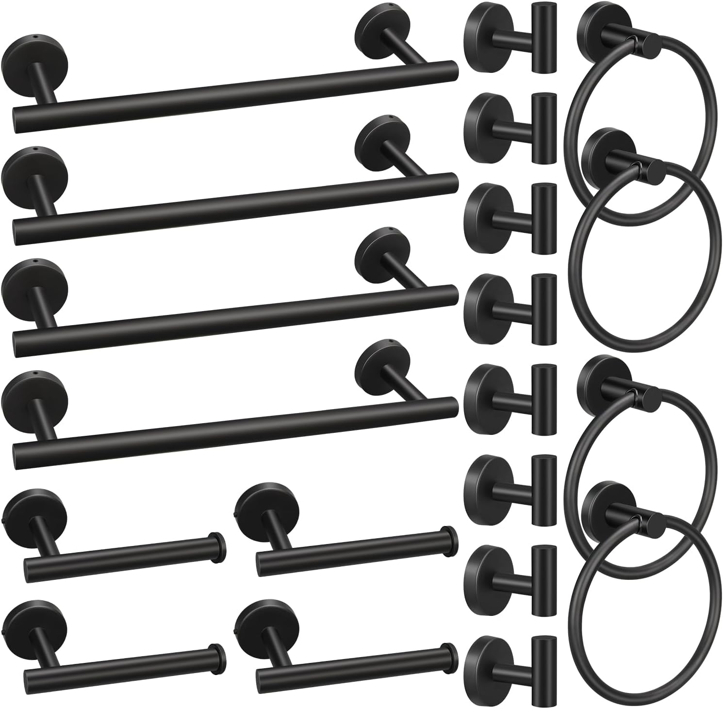 20pcs Bathroom Hardware Set, Matte Black Bathroom Hardware Set, Including 16" Hand Towel Bars, Toilet Paper Holders, Towel Rings, Robe Towel Hooks