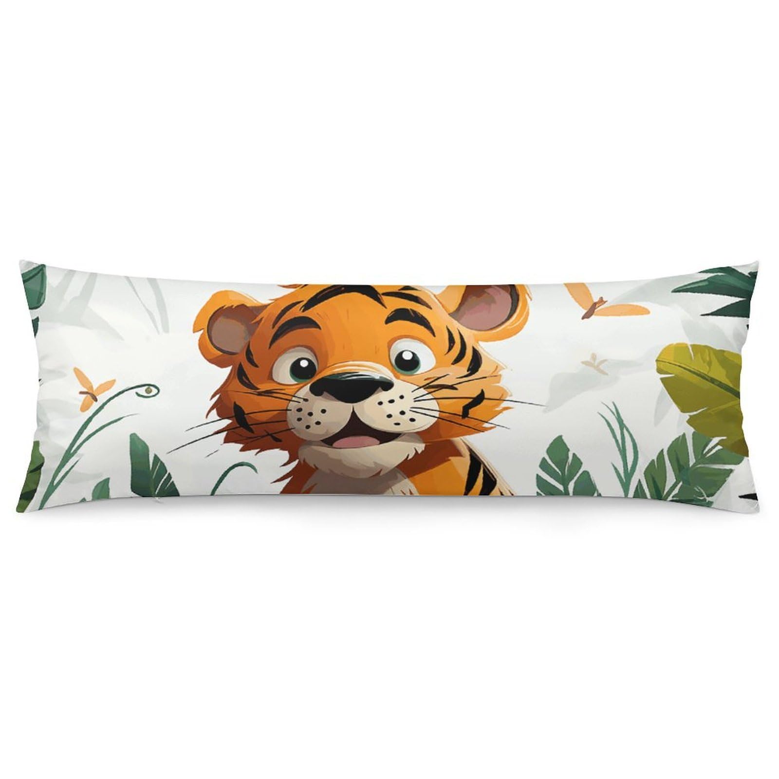 2 Pack Pillow Cases for Hair and Skin, Soft Breathable Pillow Case Covers with Hidden Zipper, Cartoon Tiger Pillowcase 20"x54" Pillow Covers for Sleeping Gift
