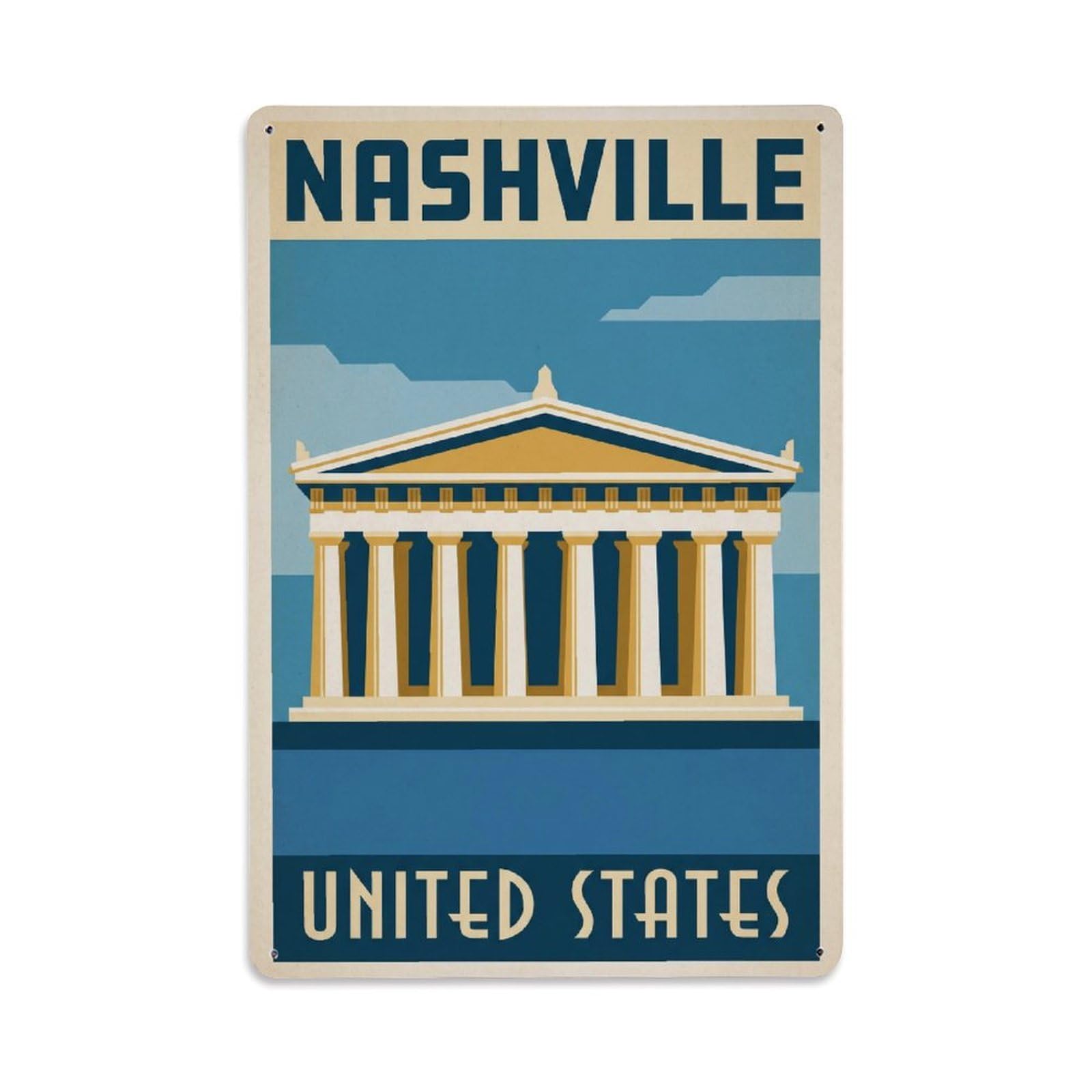 Xanthor Style Vintage Travel United States Nashville Metal Tin Sign