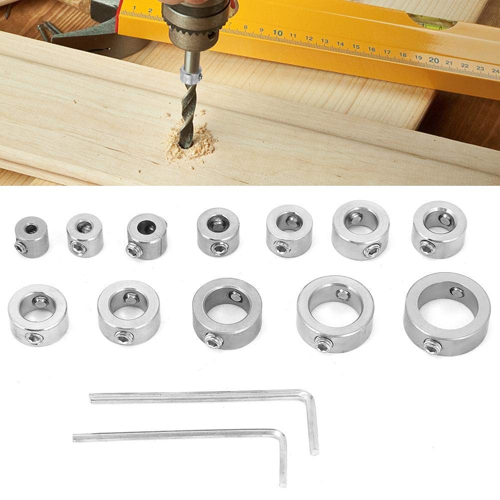 Drill Stop Set, 12 pezzi 3-16 mm Trapano in acciaio inossidabile Set di collari per bit di arresto di profondità Anello limite di perforazione