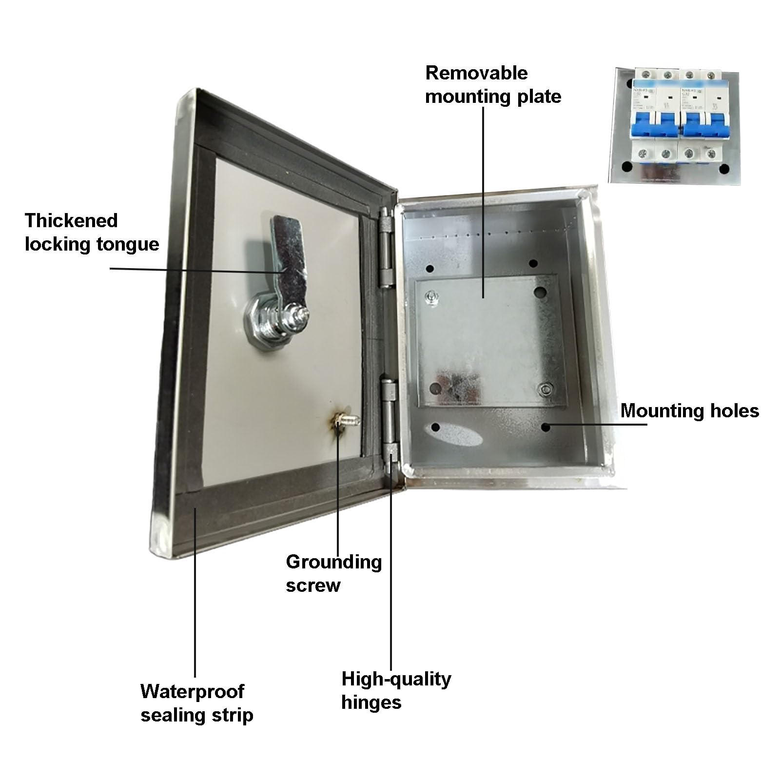 Caja Conexiones Exterior Pequeña, Caja Estanca Exterior Electrica con Cerradura y Placa de Montaje, Instalación en Superficie