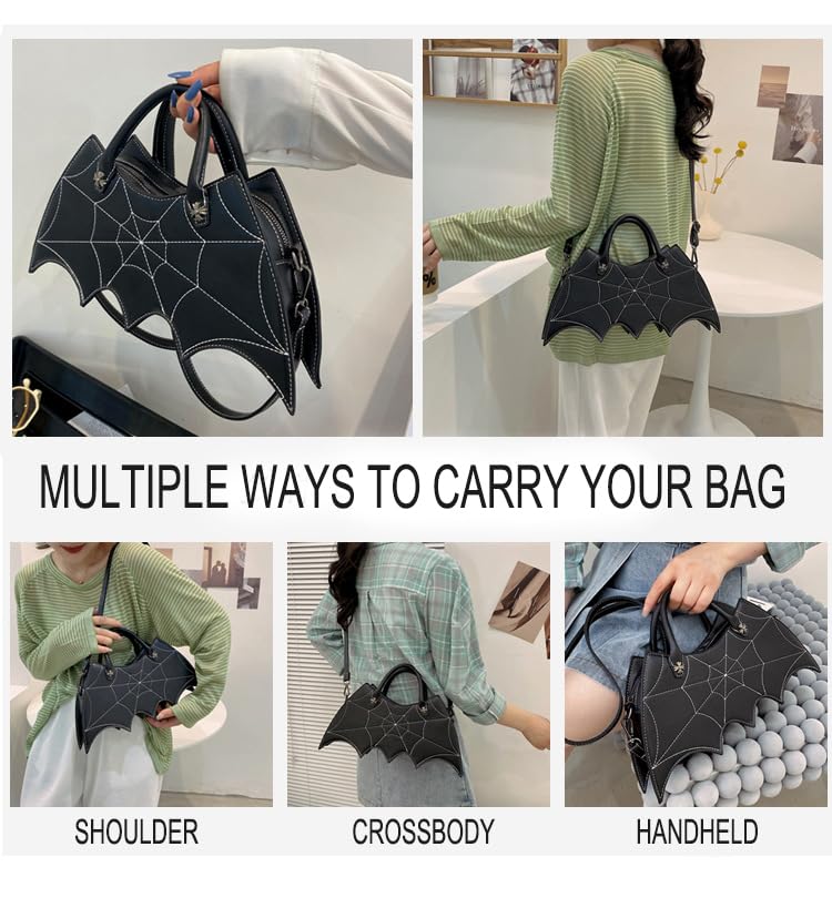 Bat Wing Shoulder Bag,Spider Web Crossbody Purse Bat Halloween Purse Novelty Purses for Women Girls(Black - 2)2