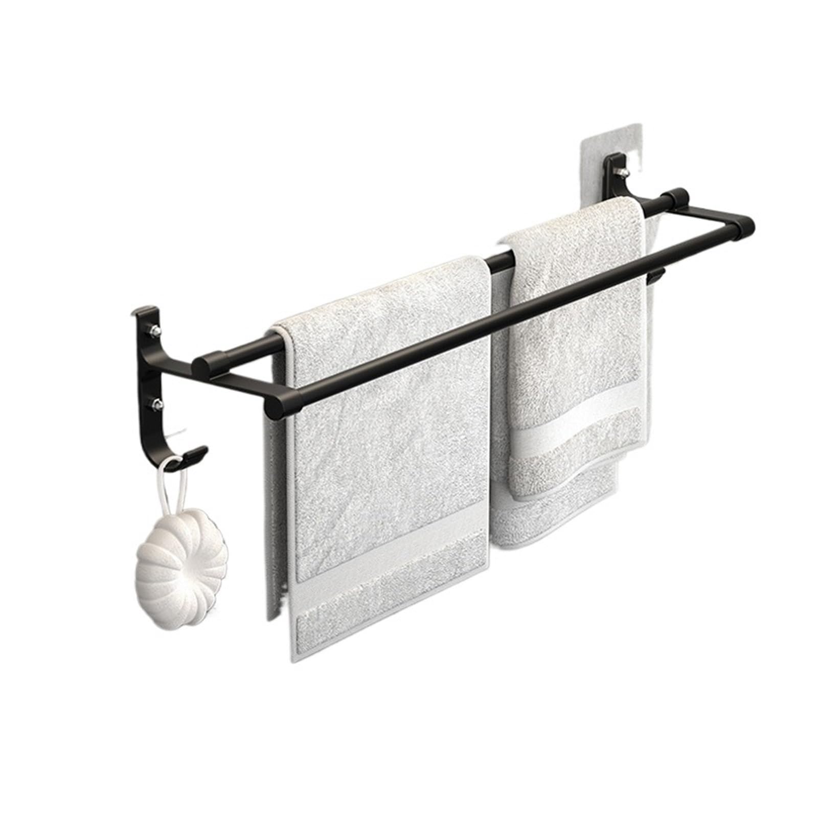 Towel Holder Self Adhesive Bathroom Shelf without Drilling Punch Towel Rack Double Bar Wall Mount Shower Towel Hanger Rail(Black 50cm)