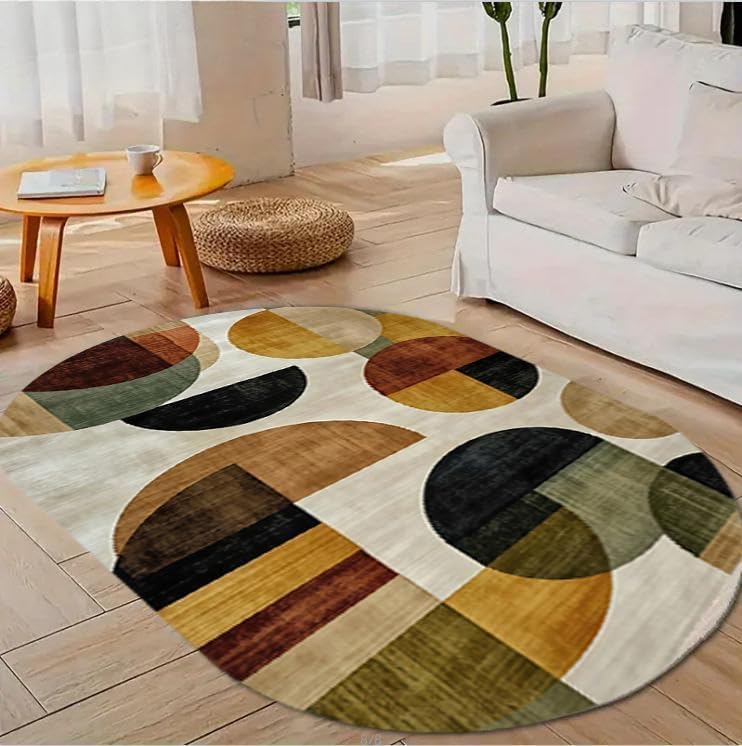 Alfombra ovalada geométrica de 80x140 cm en color naranja y verde para salón moderno