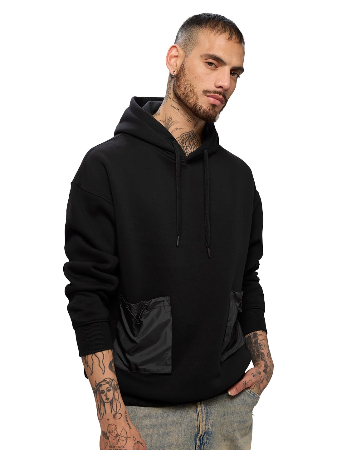 The Souled Store Midnight Men and Boys Long Sleeves Hooded Neck Cotton Blend Oversized Utility Hoodies
