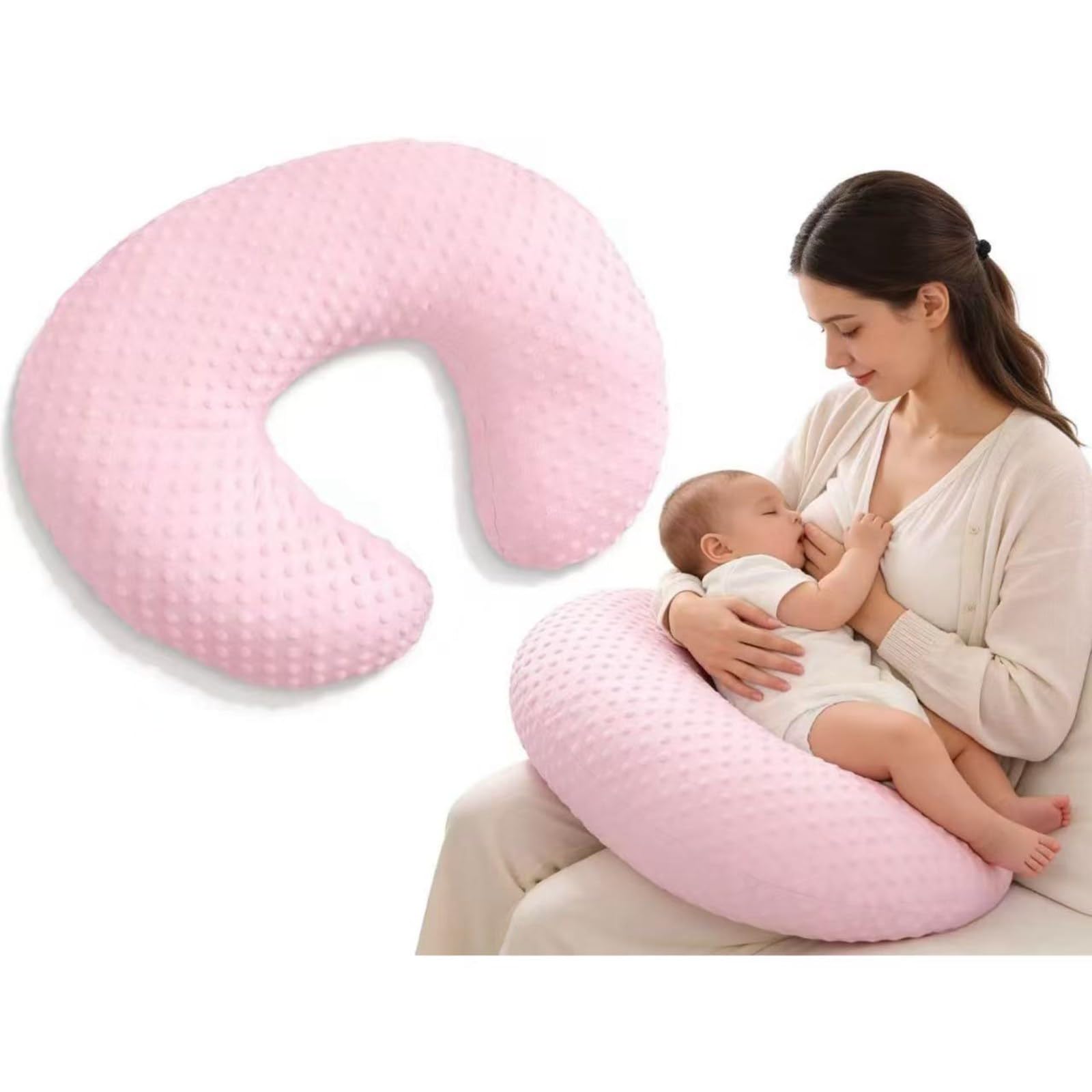 Baby Nursing Pillow Cover, U Shaped Detachable Pillowcase, Newborn Nursing Pillowcase Slipcovers Cushion Cover for Comfortable Nursing Support Baby Pillow (Pink)