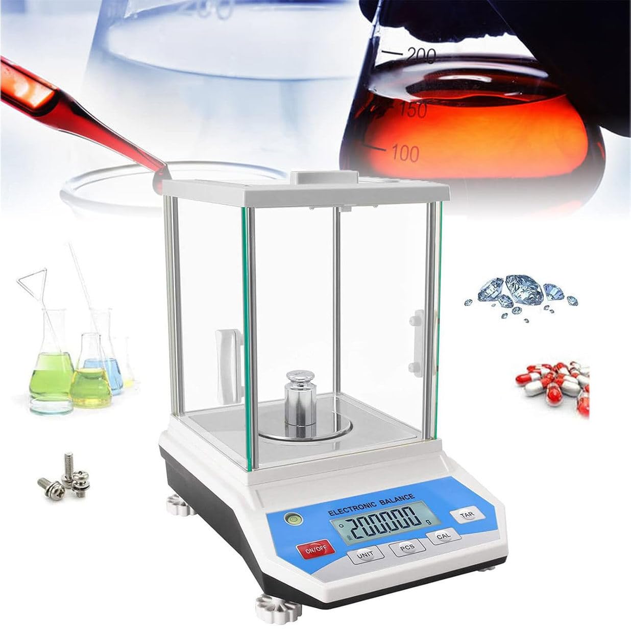 Digital Scale Lab Analytical Balance, LCD Display High Precision Lab Scale 0.001g Digital Kitchen Balance Scale Jewelry Scale with Windshield, for Pharmacies, Schools,100g/0.001g