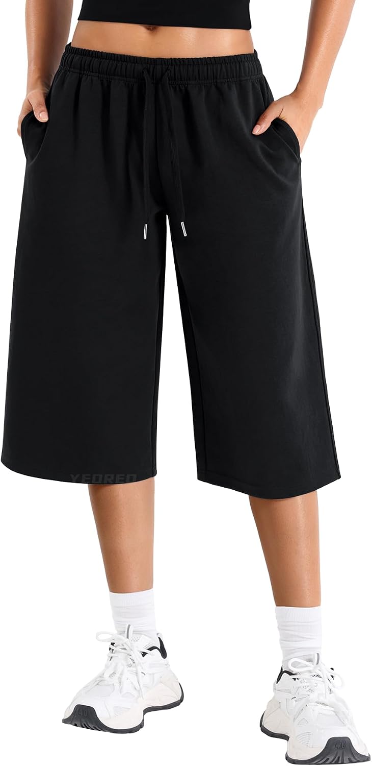 YEOREO Ease Women Wide Leg Capri Pants with Pockets Low Rise Sweatpants Amazon option 4