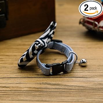 GIANTE Pet Dog Cat Holiday Party Bow Tie Collars with Ring Bell M Blue-Stripe