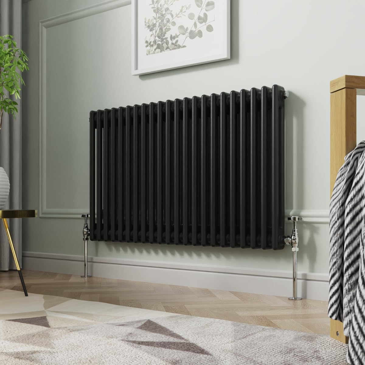 NRG 600 x 1010mm Traditional Black Horizontal Cast Iron Style Radiator Double Panel — image 1